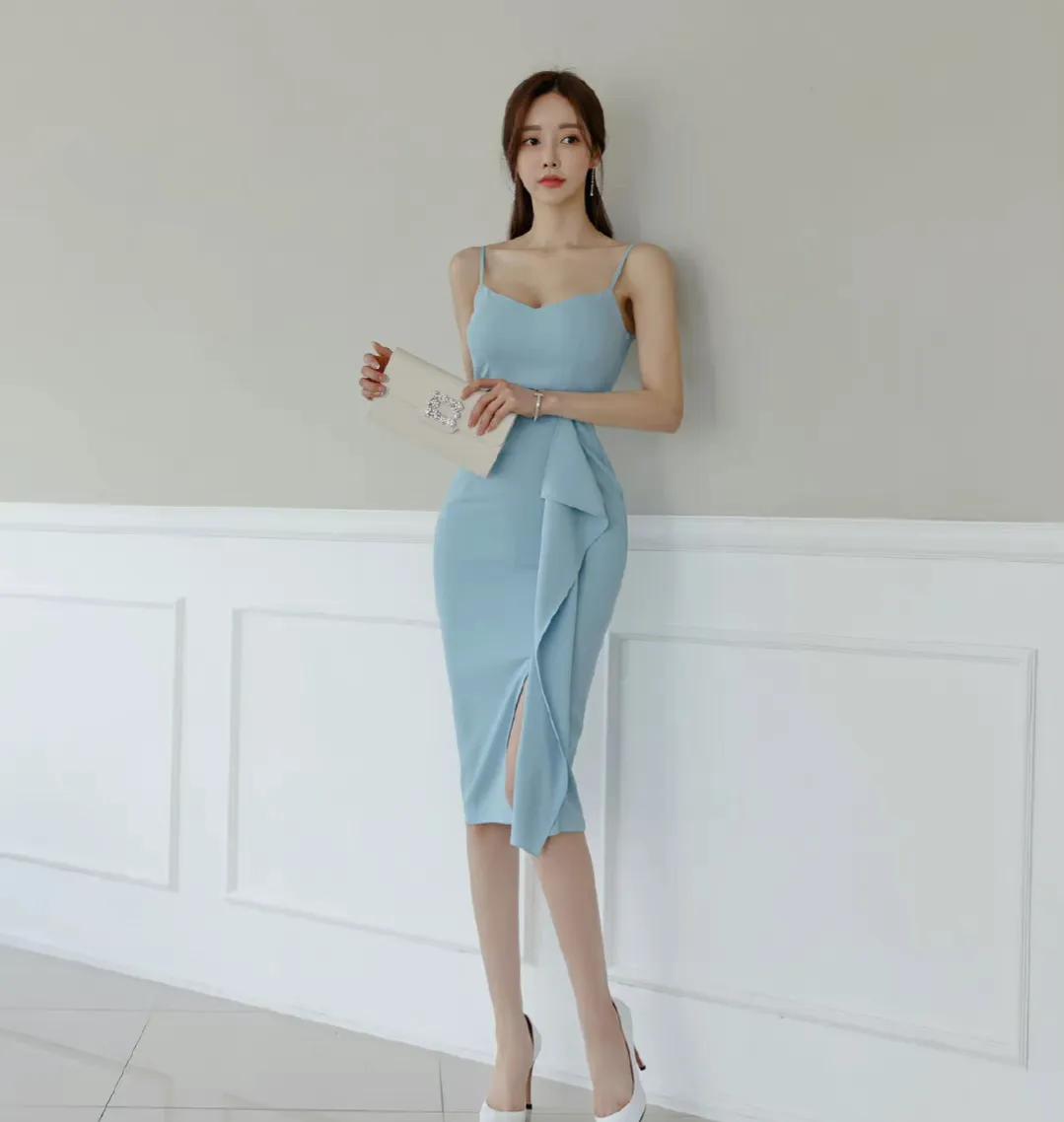 孙允珠白色透纱仙女裙,孙允珠橘色吊带露背长裙