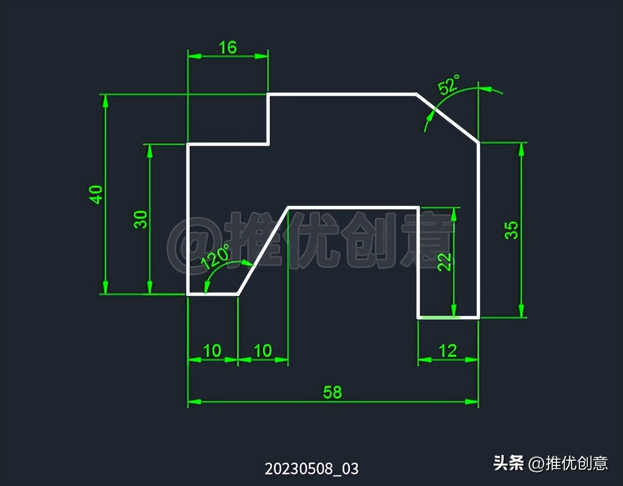 方向距离模式、相对极坐标绘制线段机械制图AutoCAD教程CAD练习题