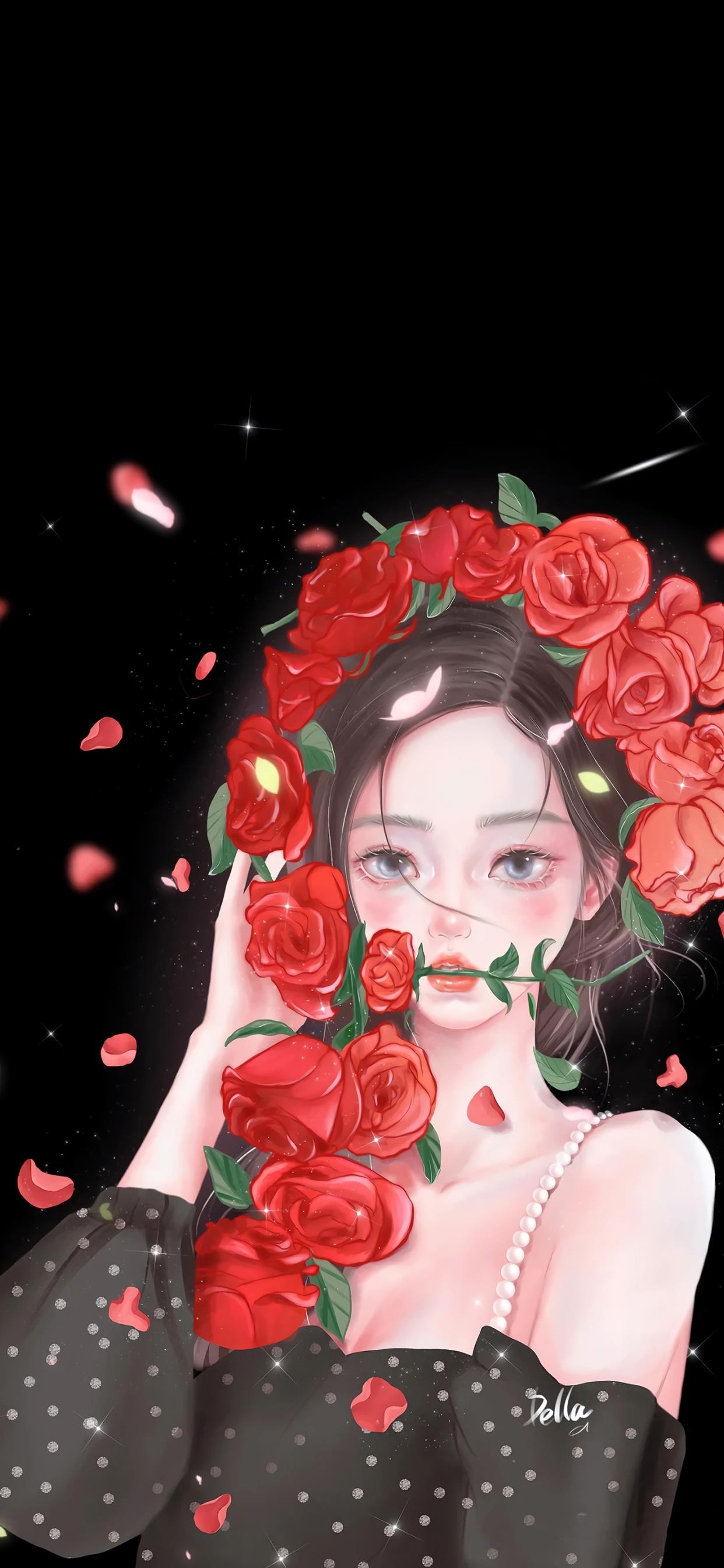 高级感壁纸女生插画,少女的柔情插画壁纸