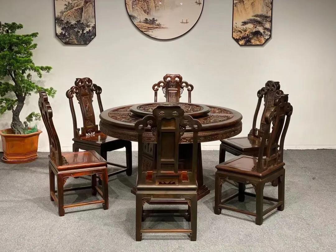 大红酸枝1.2米方桌五件套,琼山红木餐桌款式大红酸枝