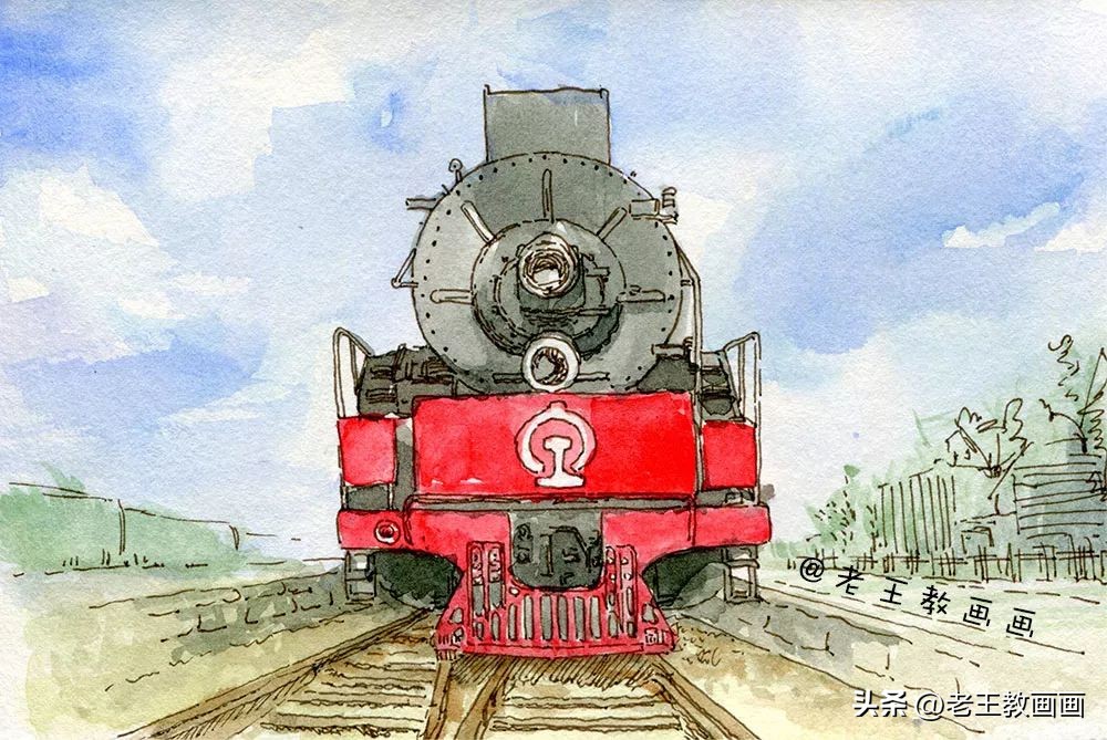 怎么画火车头水彩,用水彩笔画简易的火车头