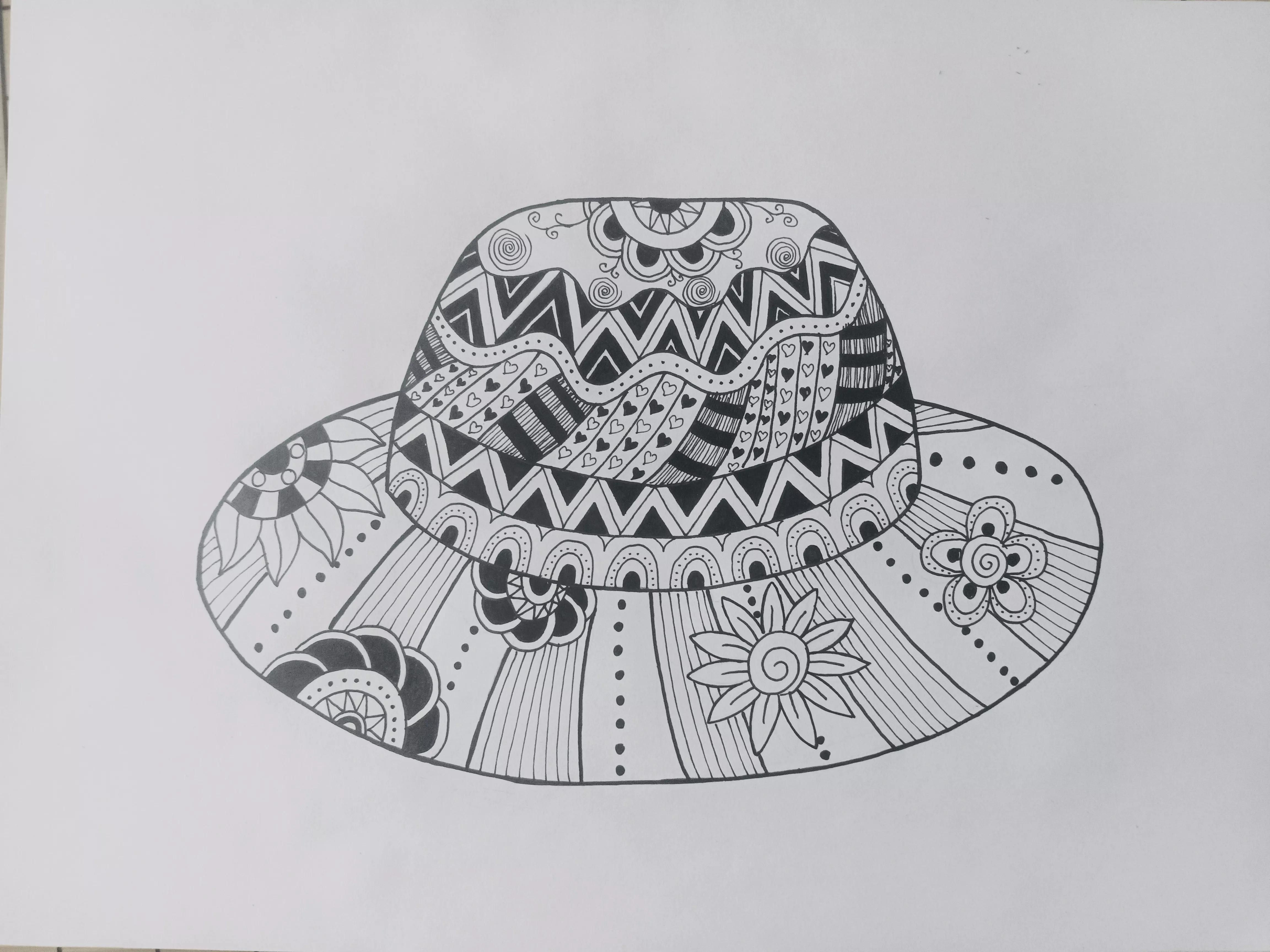 线描画帽子,劳动节帽子黑白线描画