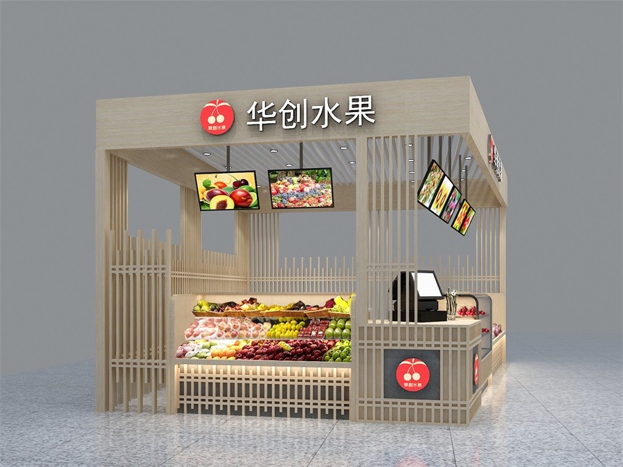 300平方水果店陈列效果图,10平米水果店布局设计效果图