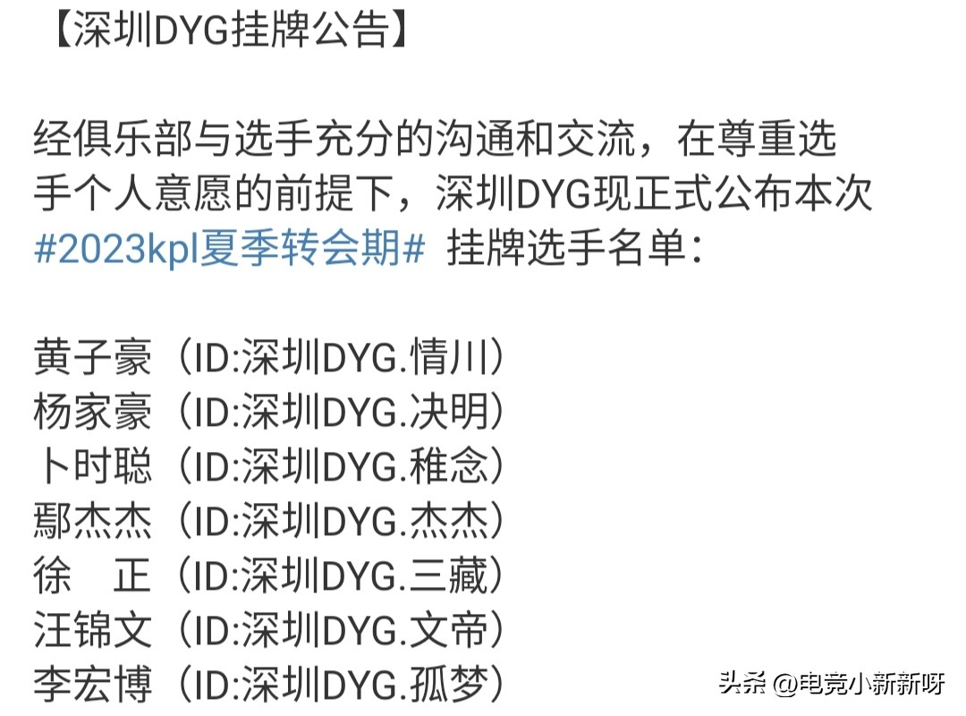 重组为夺冠！DYG挂牌七人：围绕小义钎城重组，主教练是以前AG的