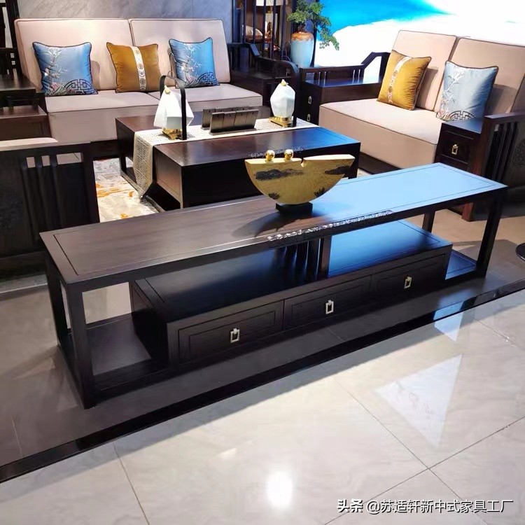 新中式储物定制电视柜,小户型客厅新中式电视柜摆放效果