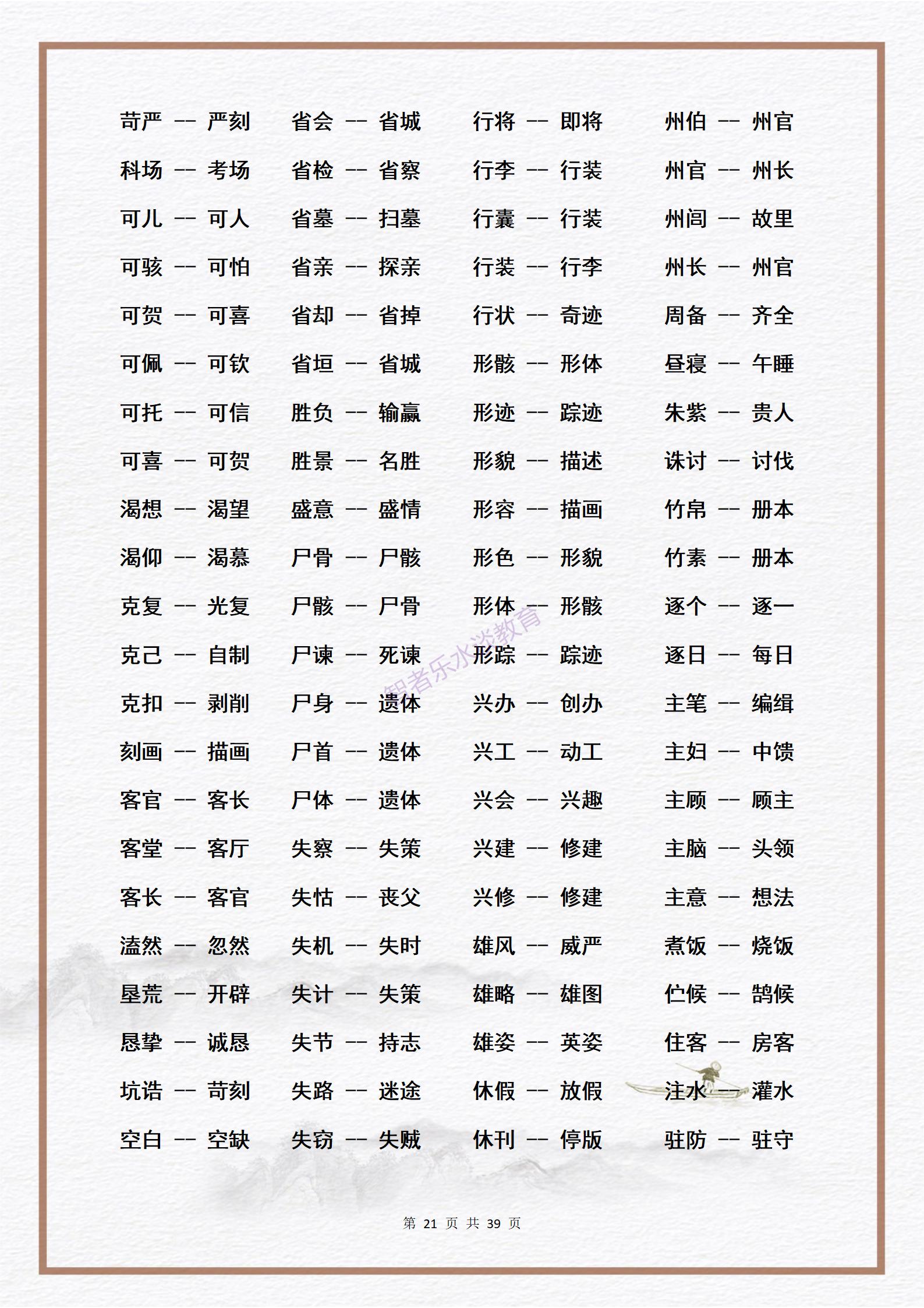 素材：中小学生必须熟练掌握的3000个《近义词》大合集