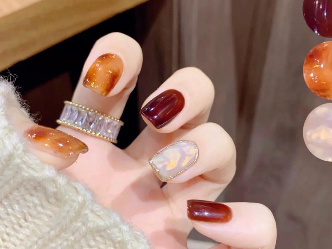 显白高级感琥珀穿戴美甲,美甲高级感琥珀甲款式
