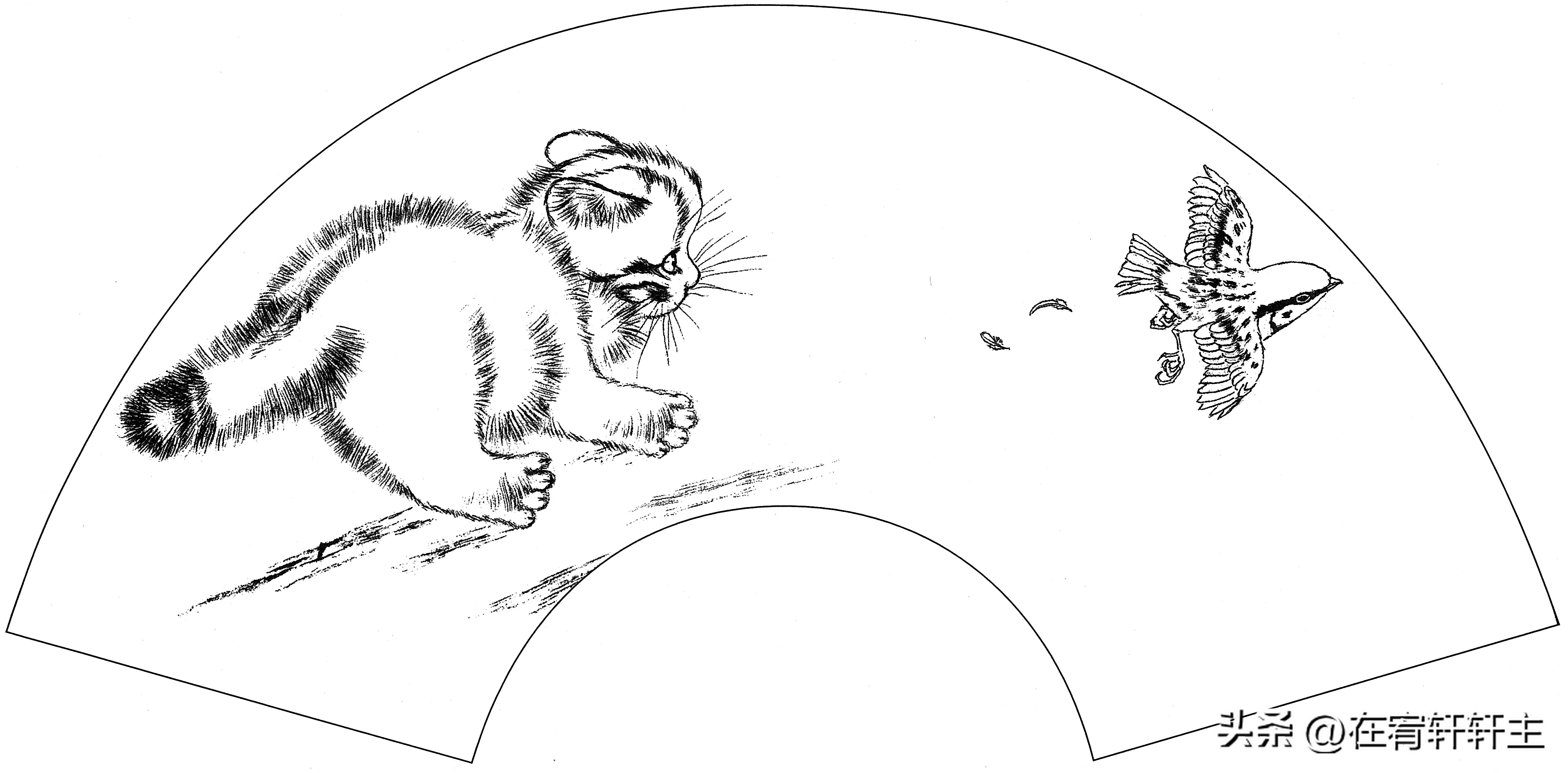 工笔白描祥云图案扇面,工笔扇面葡萄白描图片