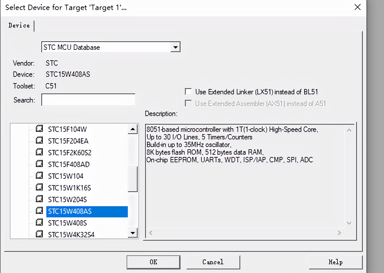 stc单片机入门教程视频,keilc51中如何选择stc