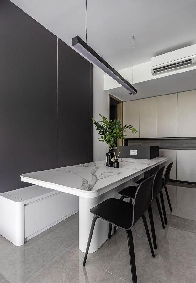 黑白灰装修配色技巧,现代简约装修黑白灰105平方米