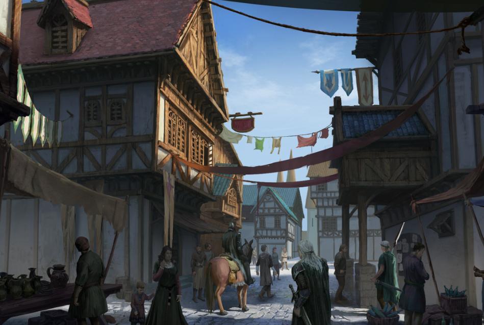 中世纪哥特式建筑风格的建筑绘画,欧洲宫廷风建筑绘画