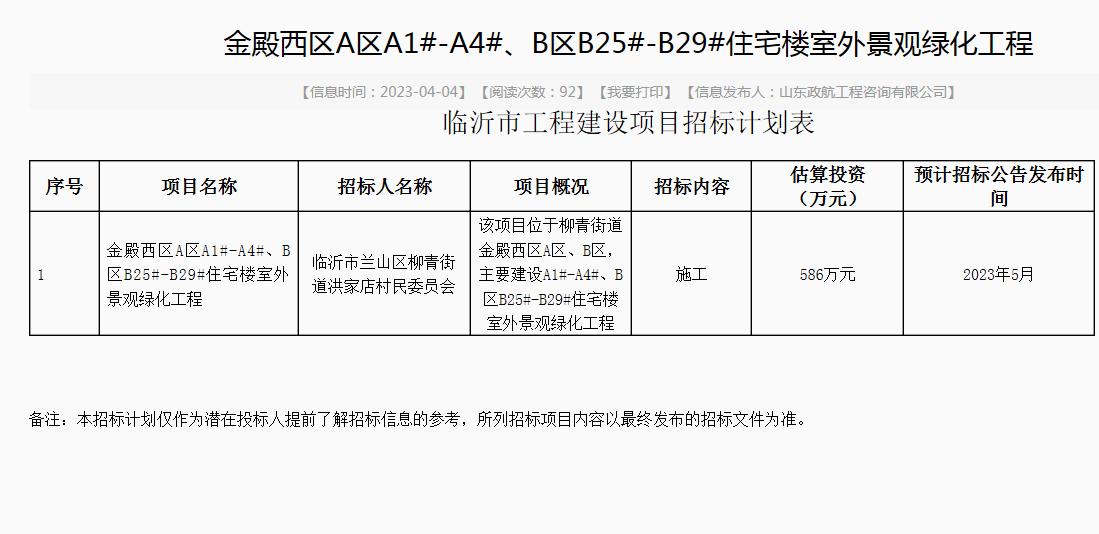 4月4日临沂市19宗建设工程项目计划招标，真是太多、太集中了！