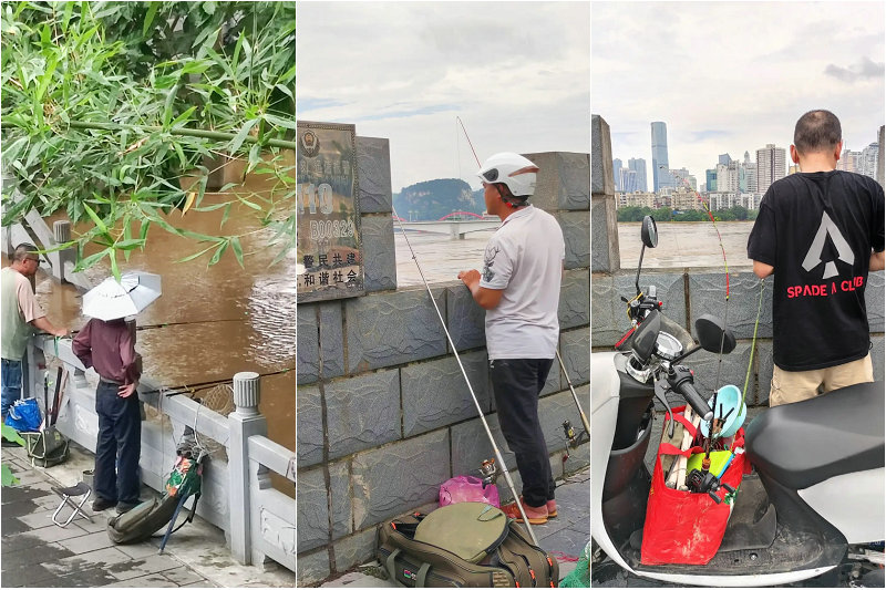 河道钓鱼大军壮观视频,河边钓鱼大军