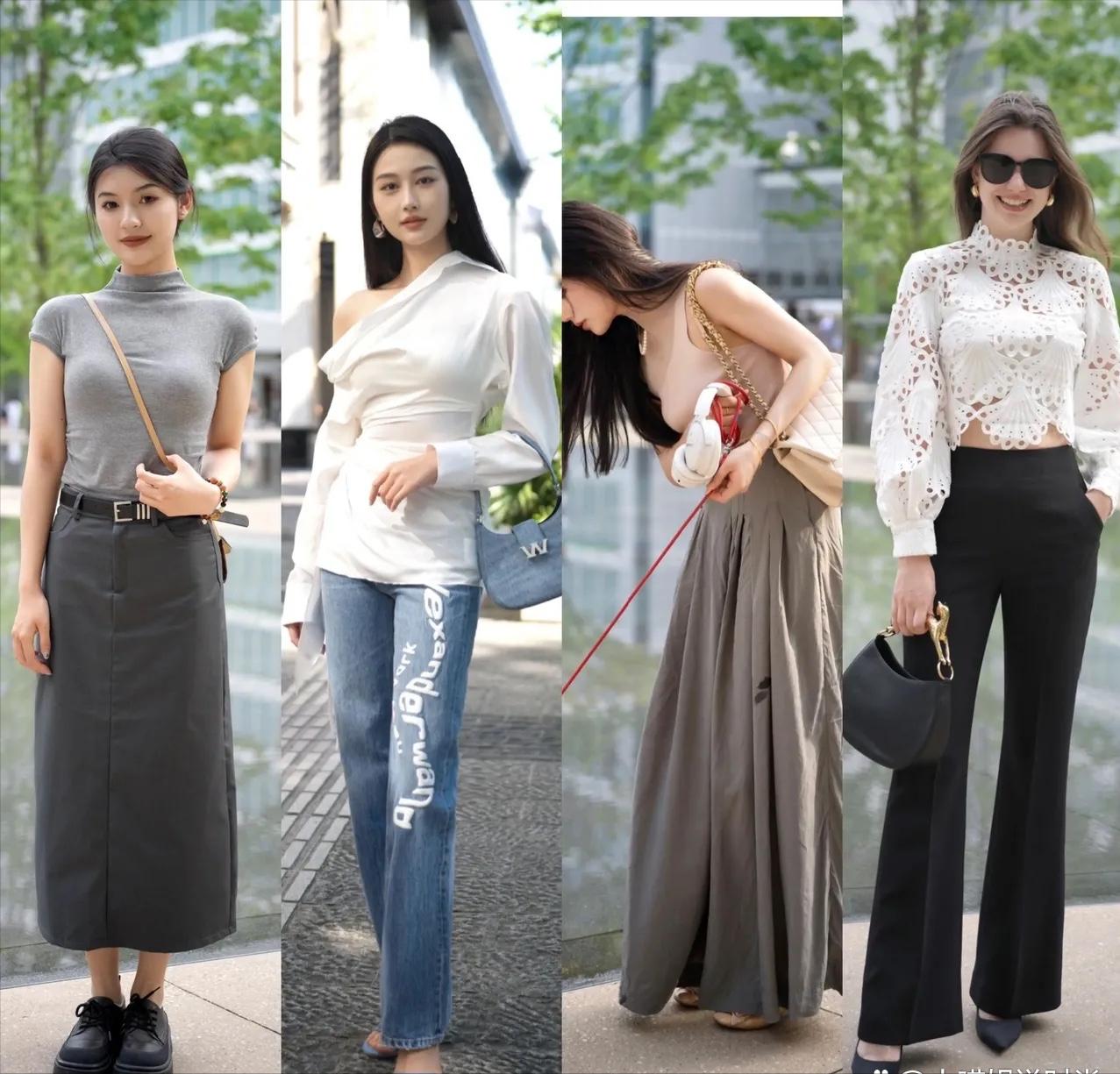 杭州女孩真会穿，满大街长裙长裤，不配高跟鞋也很美！