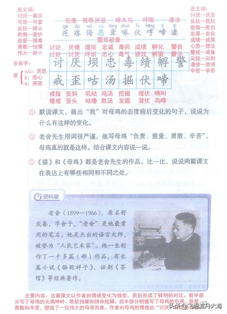 四年级下册语文14课母鸡讲解视频,四年级下册语文14课母鸡课后题