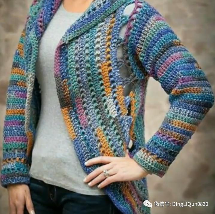 针织开衫作品,带帽针织衫开衫外套彩线
