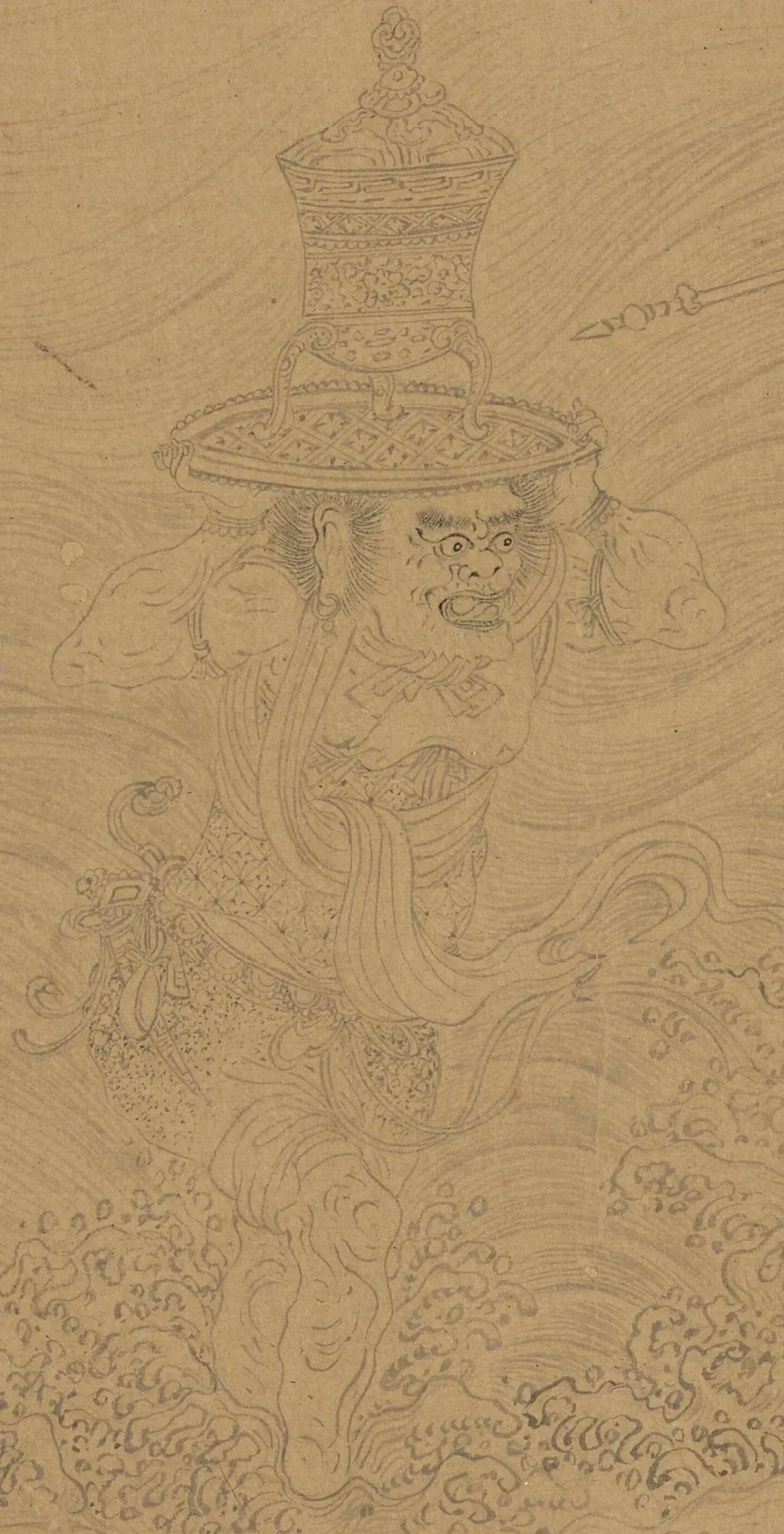 白描十八罗汉图片高清大图,清李公麟白描十八罗汉图