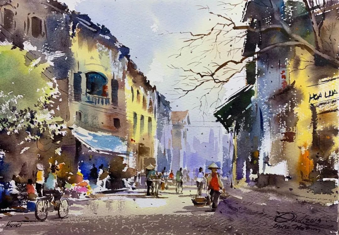 泰国水彩,泰国水彩画家绘画过程