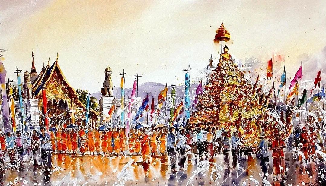 泰国水彩,泰国水彩画家绘画过程