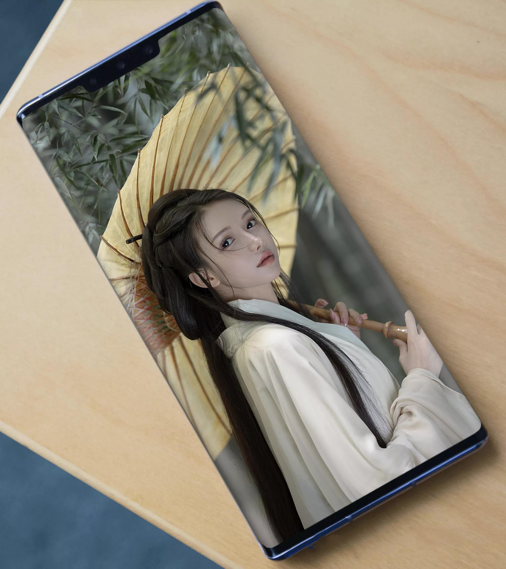 唯美古风金黄汉服美女壁纸,梦回大唐汉服夜景拍摄