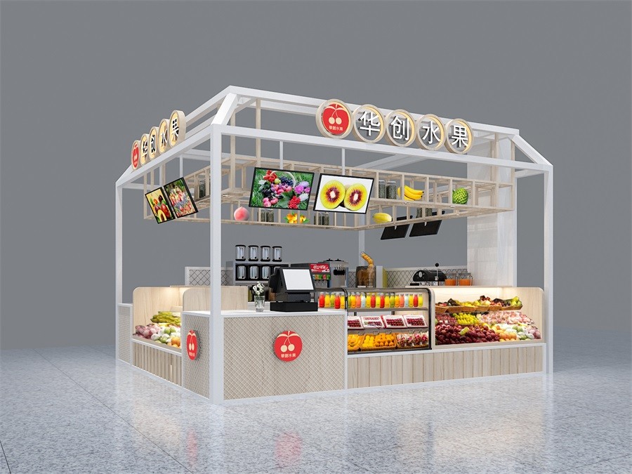 300平方水果店陈列效果图,10平米水果店布局设计效果图