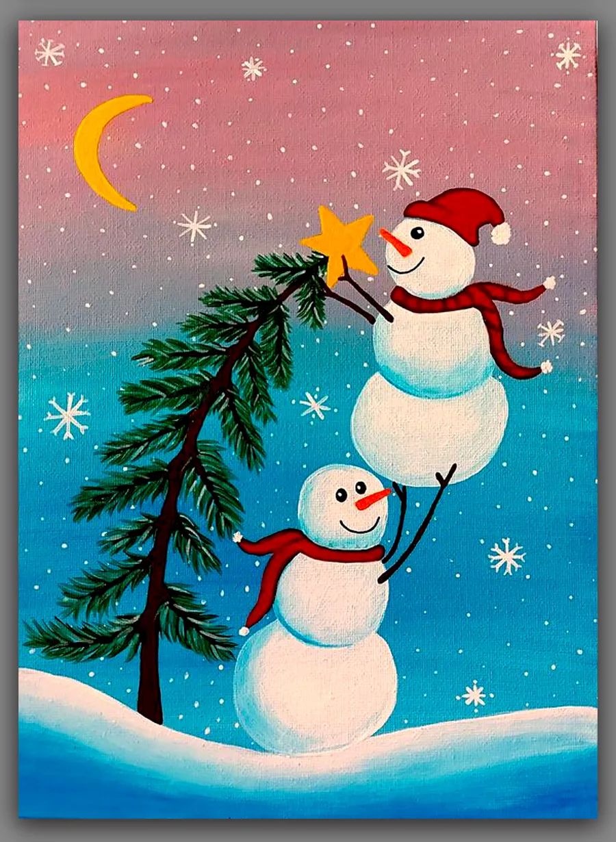 水粉画冬日初学简单雪人,冬日水粉画课件儿童6-12岁