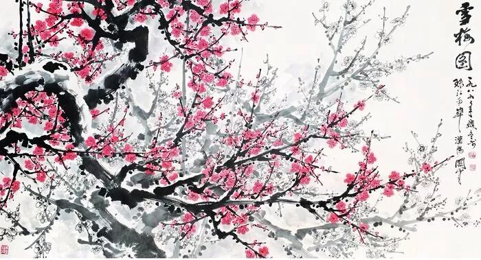 雪梅的画面怎么画,写意雪梅画法教程