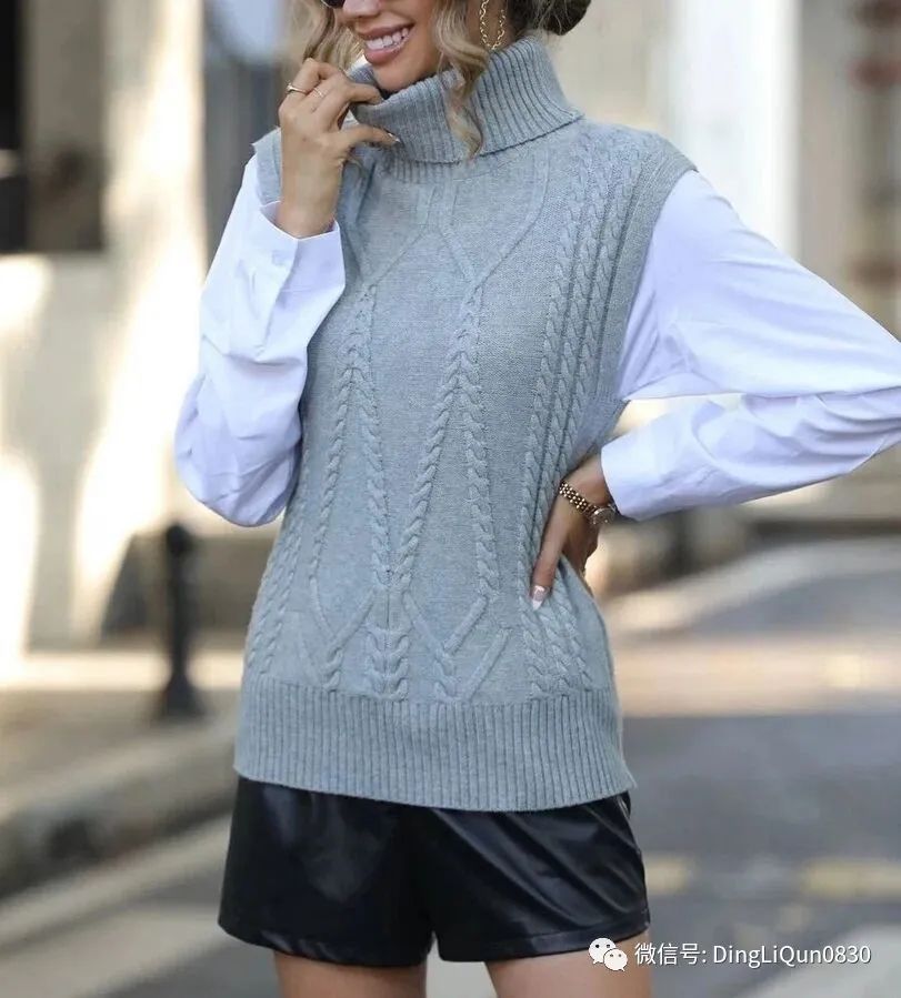 针织夹克无袖怎么搭,针织起来还很大气的三色夹克