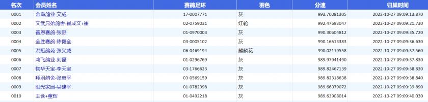 神州辉煌赛鸽公棚500公里决赛成绩,2023神州辉煌500公里决赛归巢