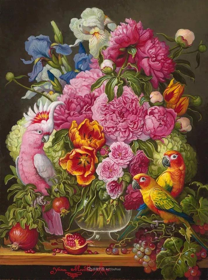 有关爱情的花鸟油画作品,北欧轻奢风格油画作品