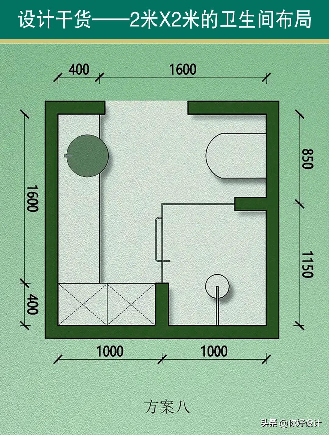 2m*2m卫生间布局图,2x2卫生间布局最佳实物图