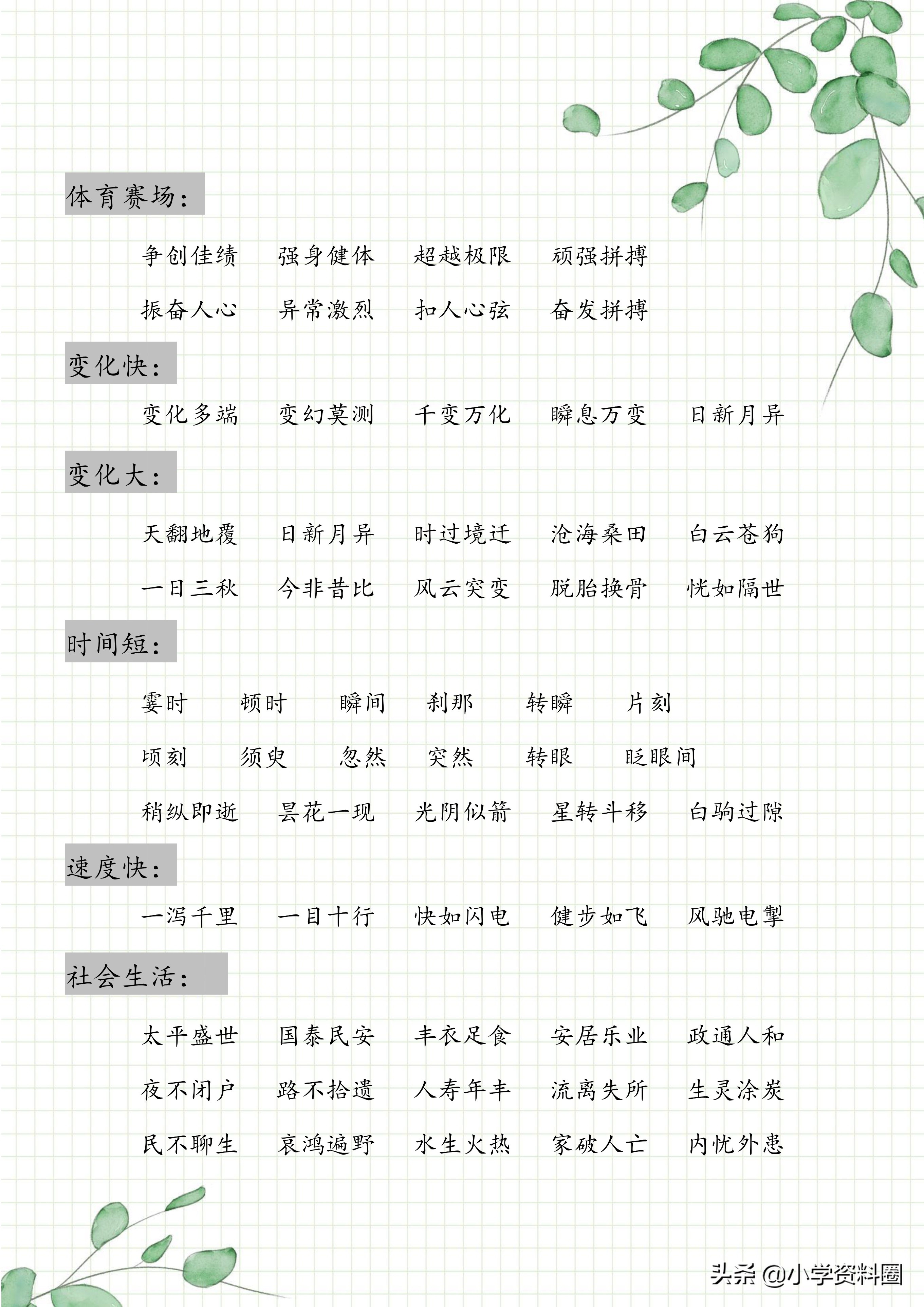 小学语文词语分类汇总，语文基础知识积累赶紧给孩子收藏起来