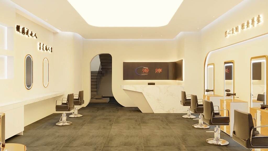 时尚美发店装修设计方案,美发店装修设计效果图案例