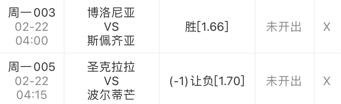 2/21周一足球赛事：博洛尼亚vs斯佩齐亚圣克拉拉vs波尔蒂芒尼斯