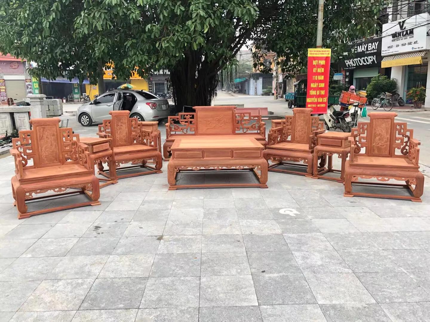 缅甸花梨宝座沙发10件套,缅甸花梨沙发11件套款式吉祥如意