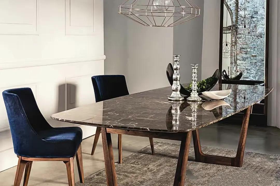 大理石餐桌现代简约家用小户型,豪宅都用天然大理石餐桌