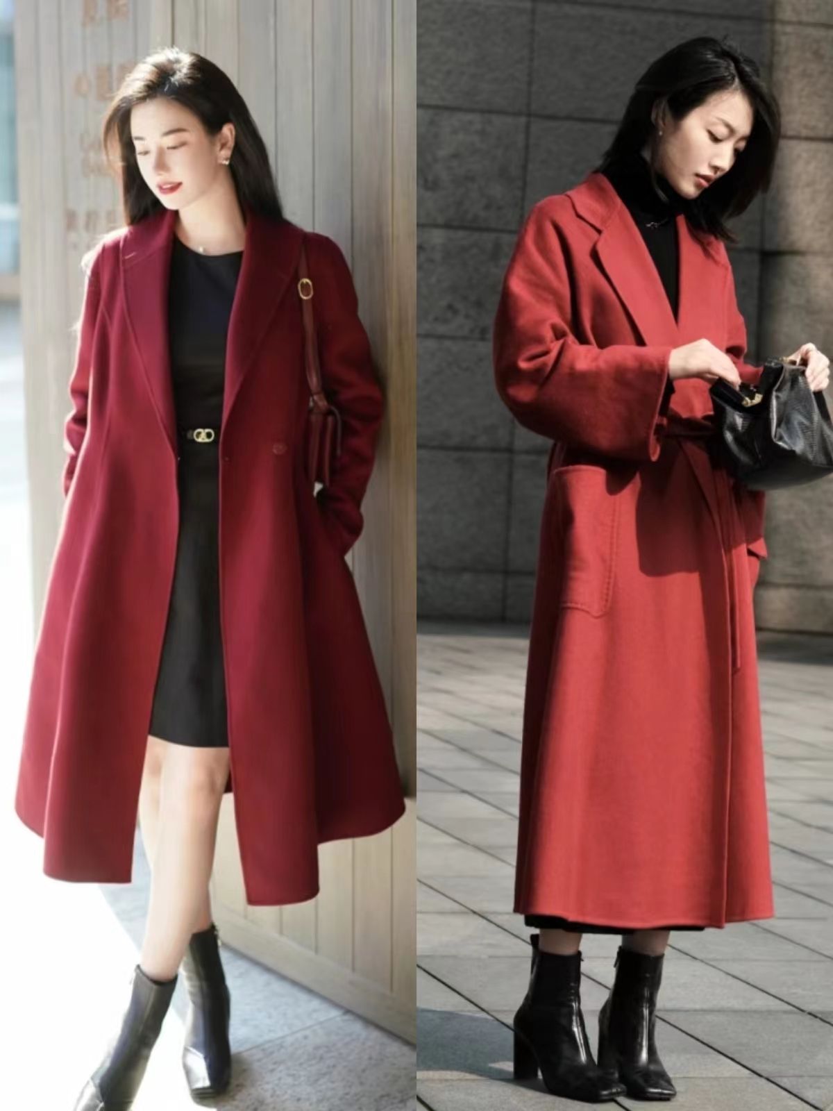 黑红色大衣怎么搭配出高级感,黑色大衣加红色内搭配什么鞋好看