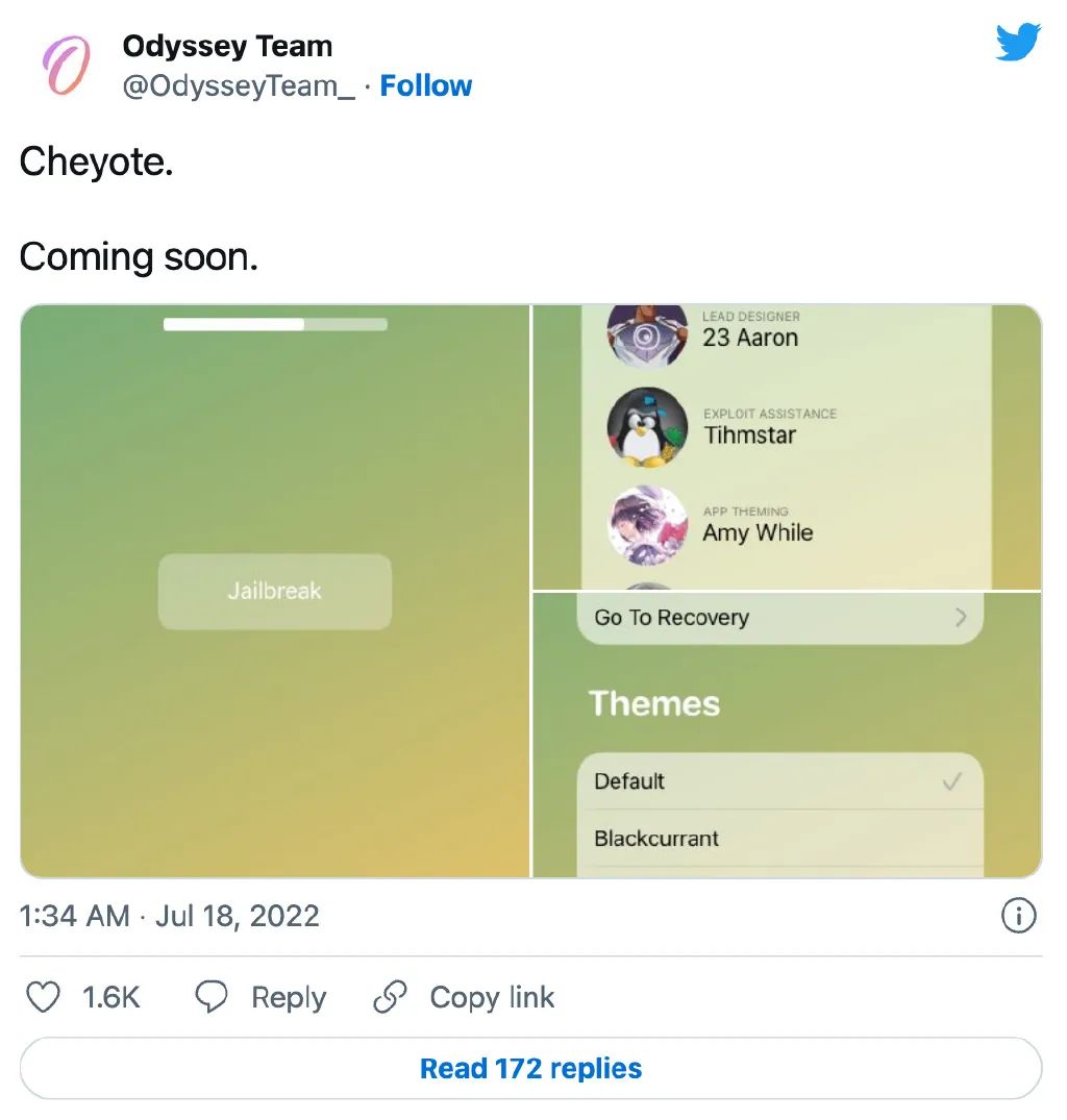 最新越狱工具，这款工具被命名为Cheyote