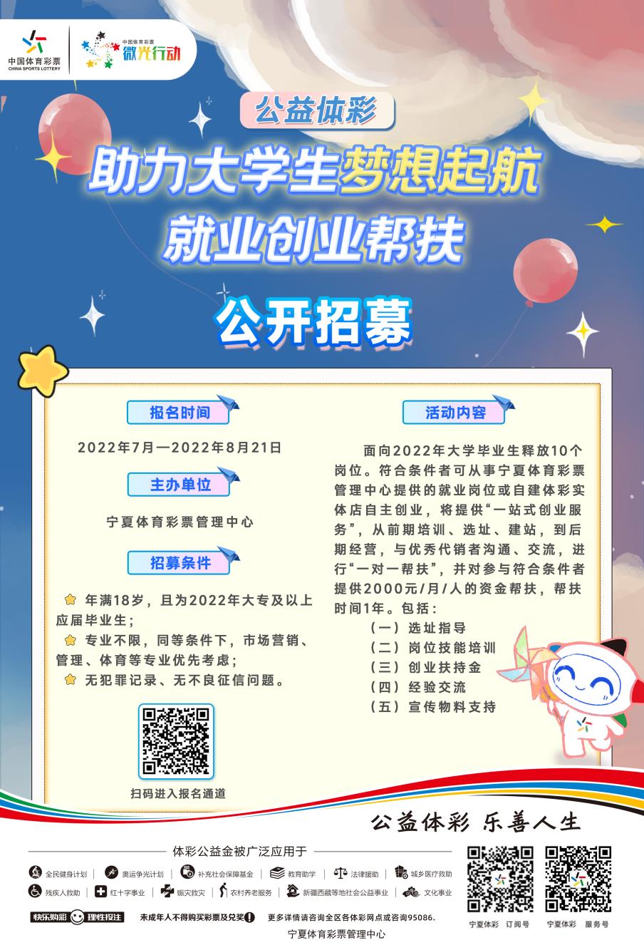 【公开招募】宁夏体彩10个岗位支持应届大学毕业生就业