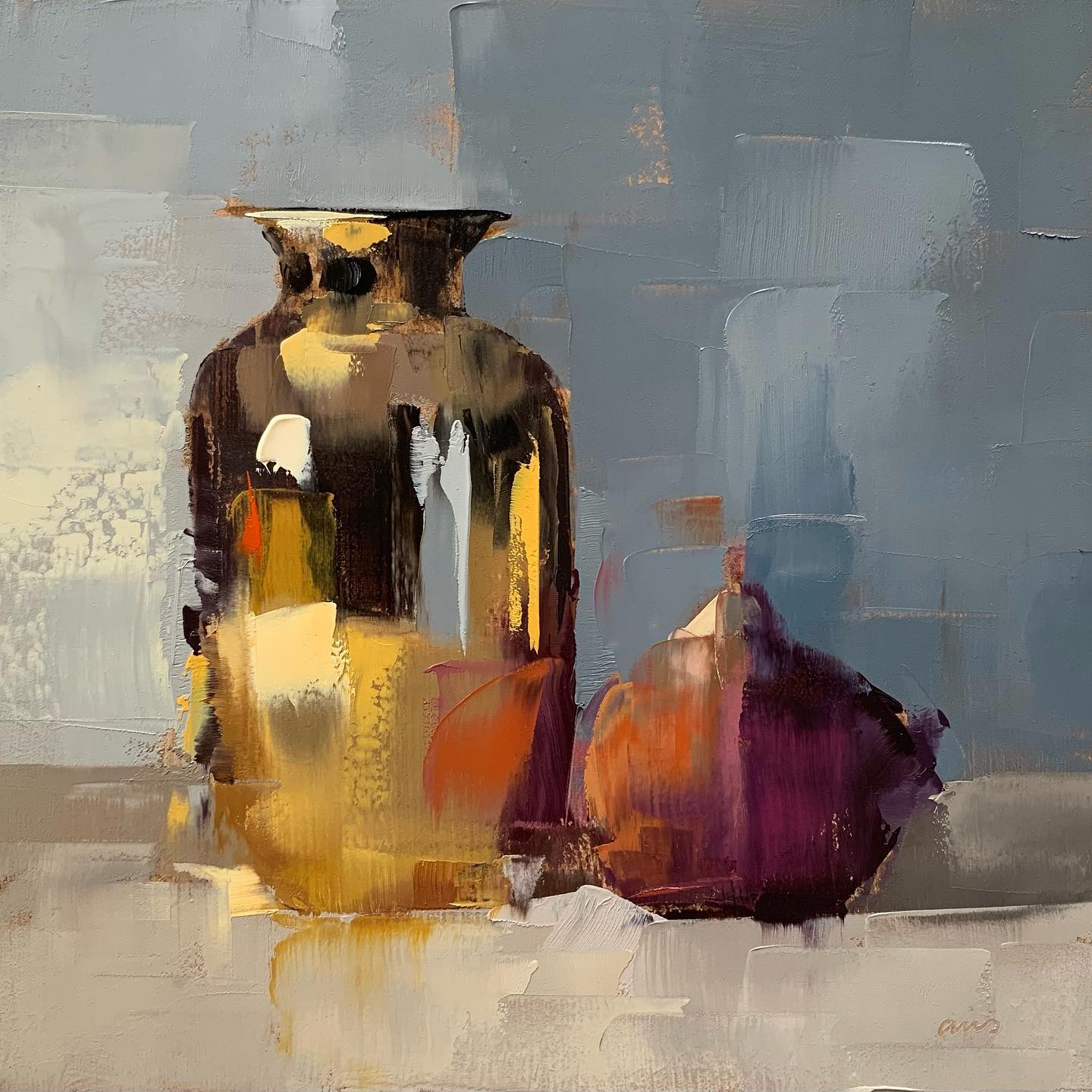 大色块静物油画,油画静物花卉色块