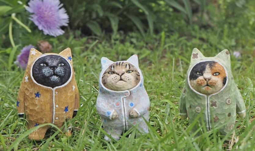 日本艺术家木雕猫,日本木雕猫