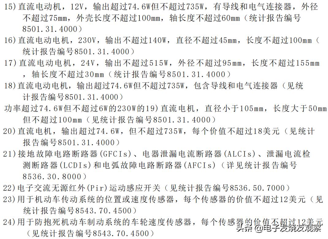美国重新豁免352项中国进口商品关税，包括电机等大量电子零部件