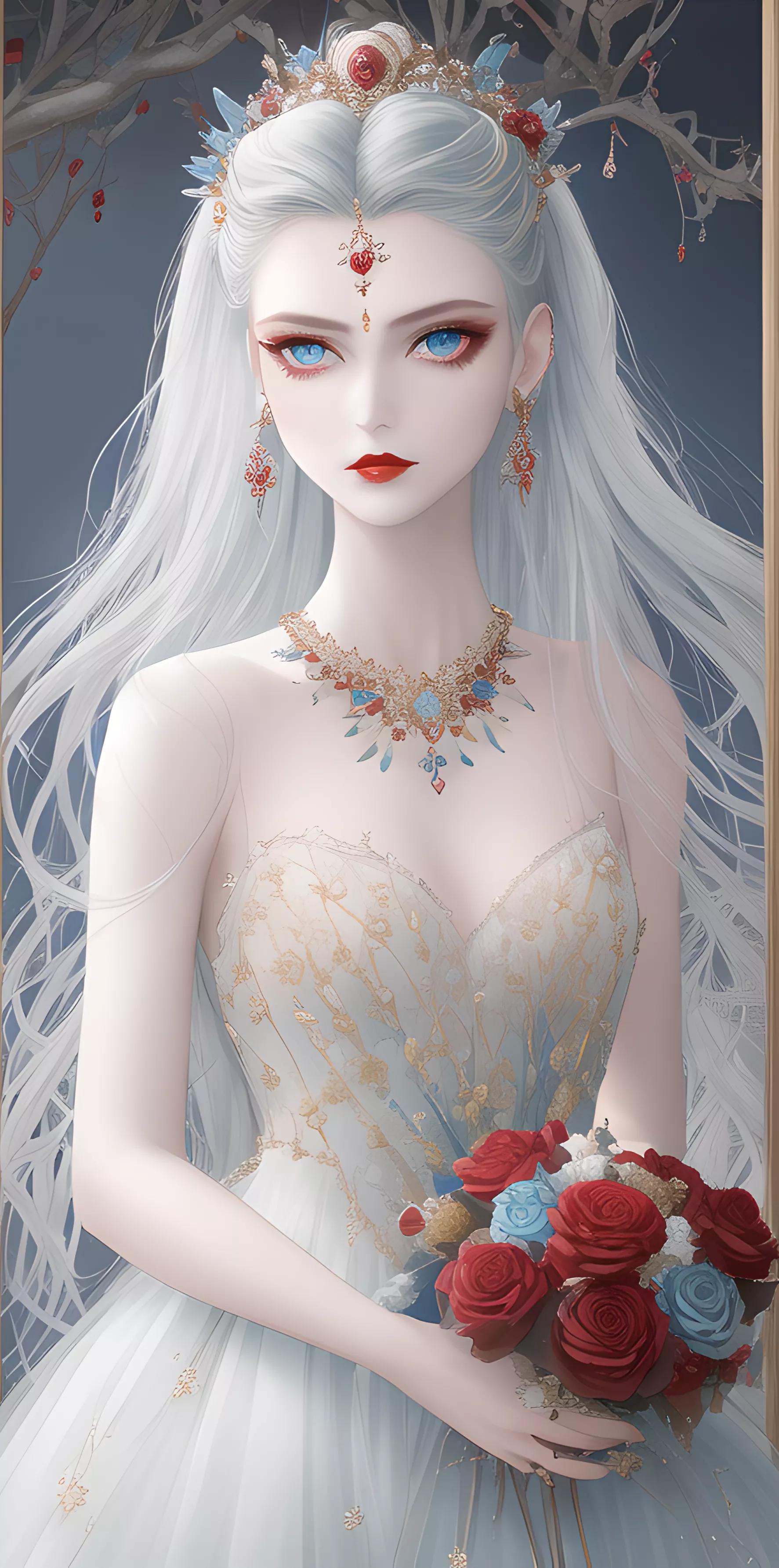 ai绘画白色长头发二次元美女,ai绘画美女二次元动漫图片