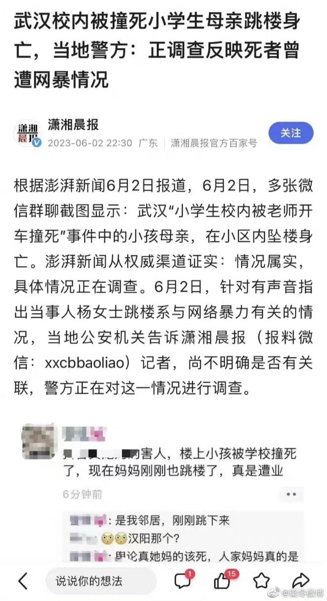 学校内撞死小学生妈妈坠楼后续,孩子在学校被车撞死事件最新消息