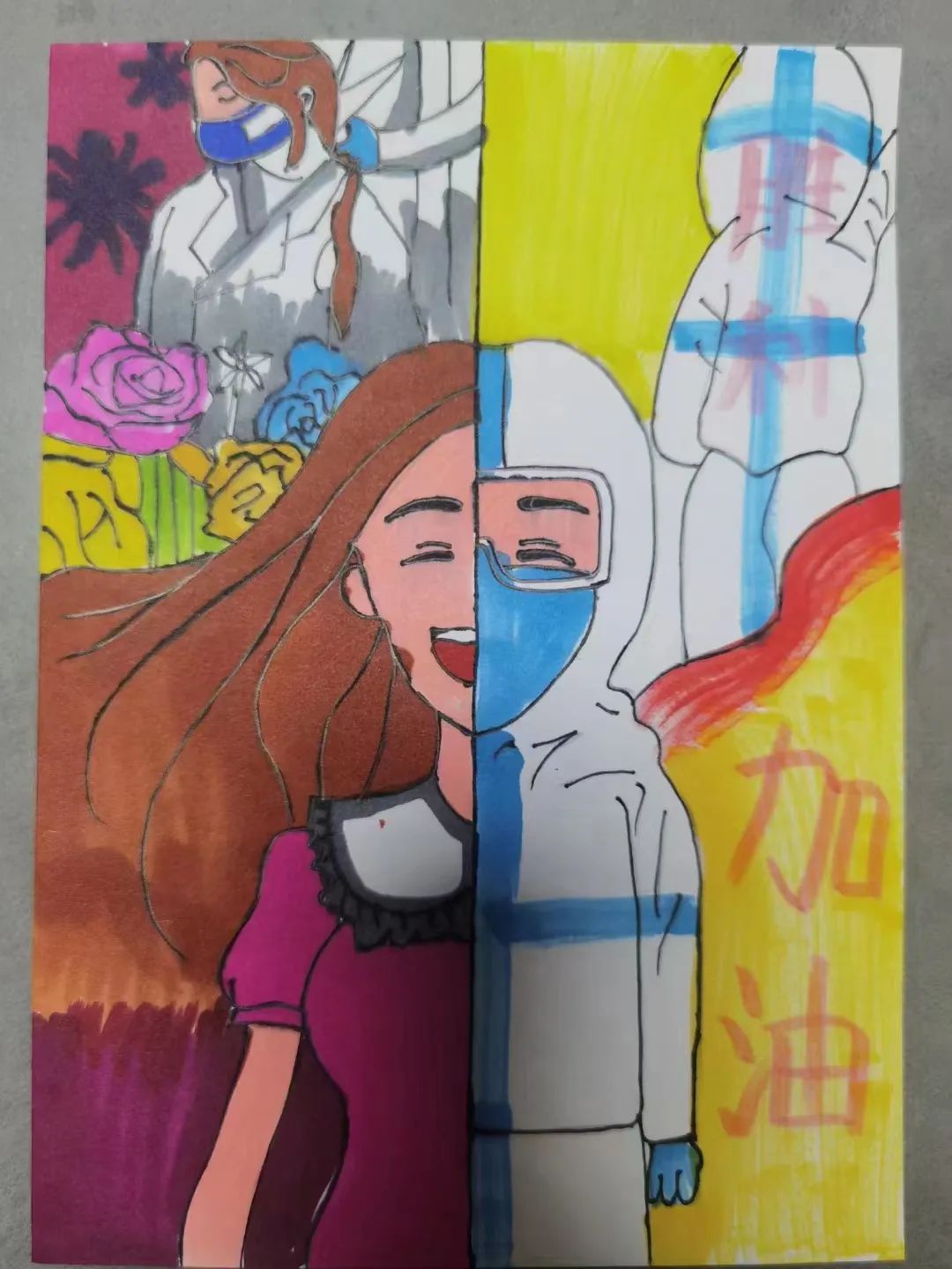 童心有我共抗疫主题绘画,童心防疫亲子绘画作品