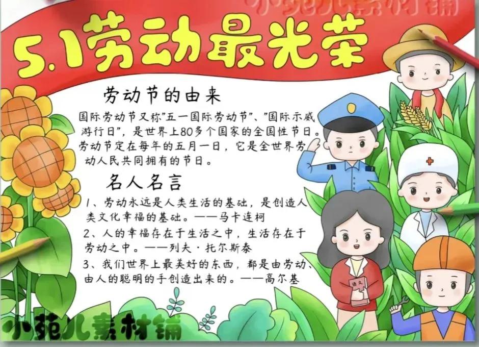 20多款劳动节主题手抄报及儿童绘画作品,假期给娃安排上。