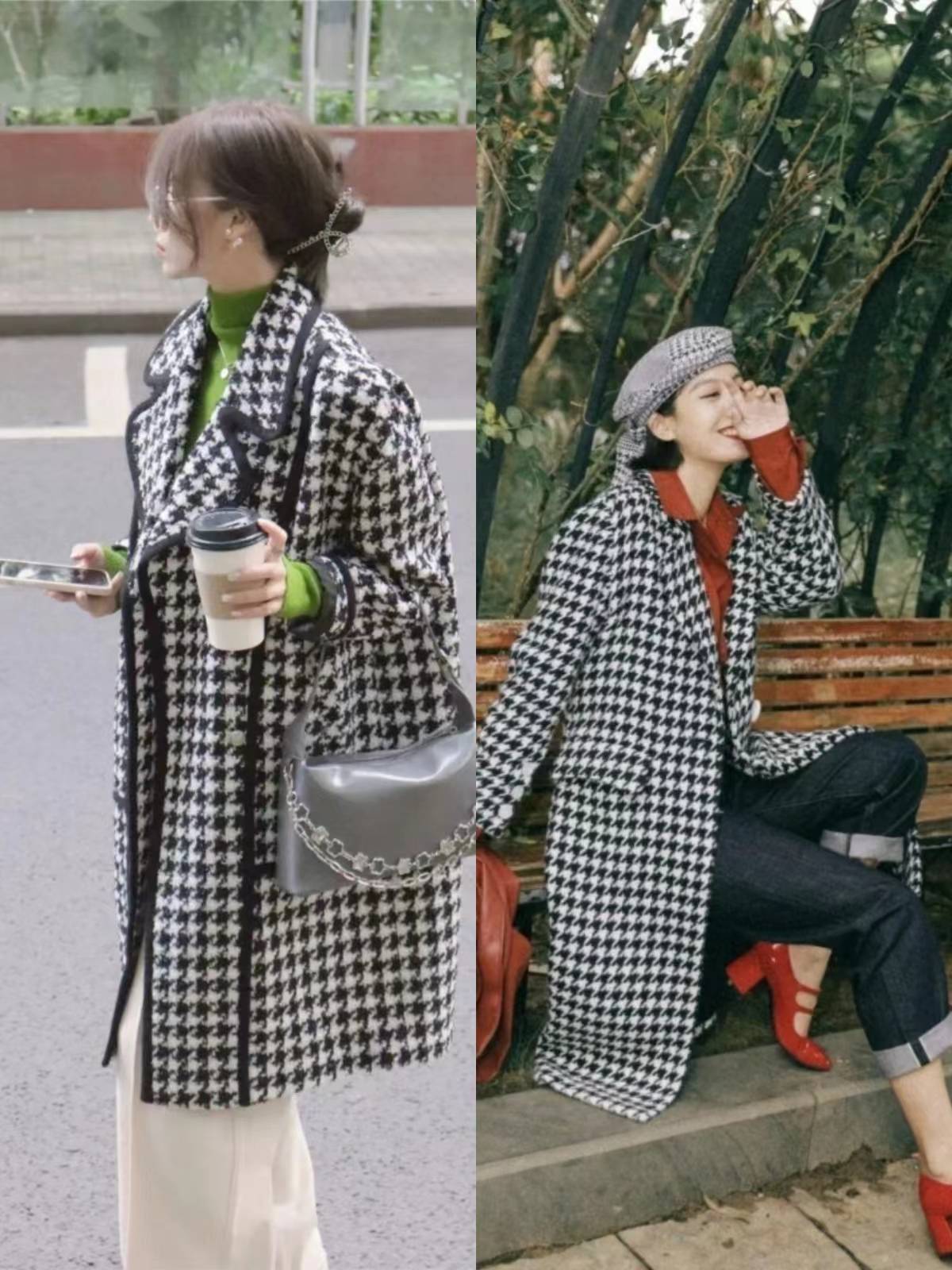 今冬不流行穿“动物纹”了，换成“千鸟格”、“棋盘格”，更优雅