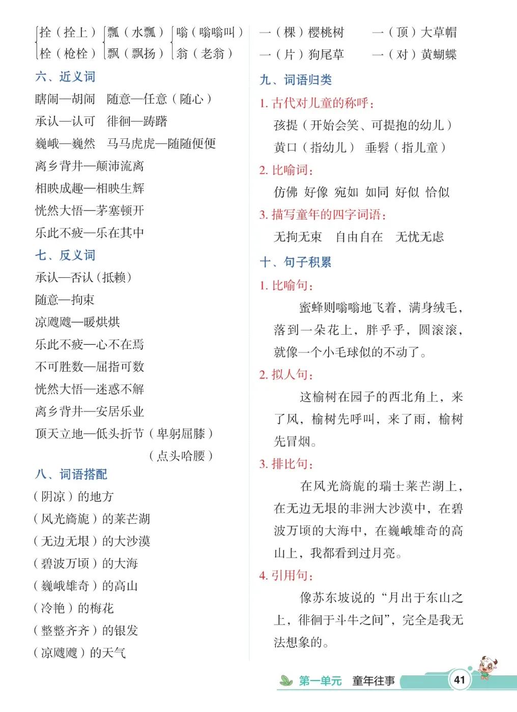 五年级下册第一单元语文知识总结,五年级下册第一单元知识小结语文