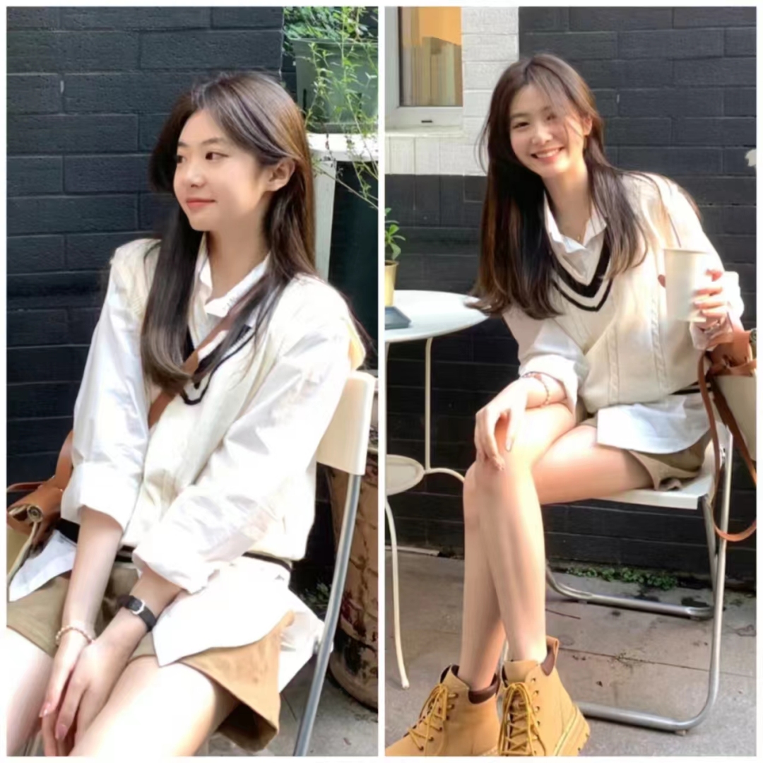 外穿洋气马甲搭格子衬衣,衬衫马甲叠穿什么外套