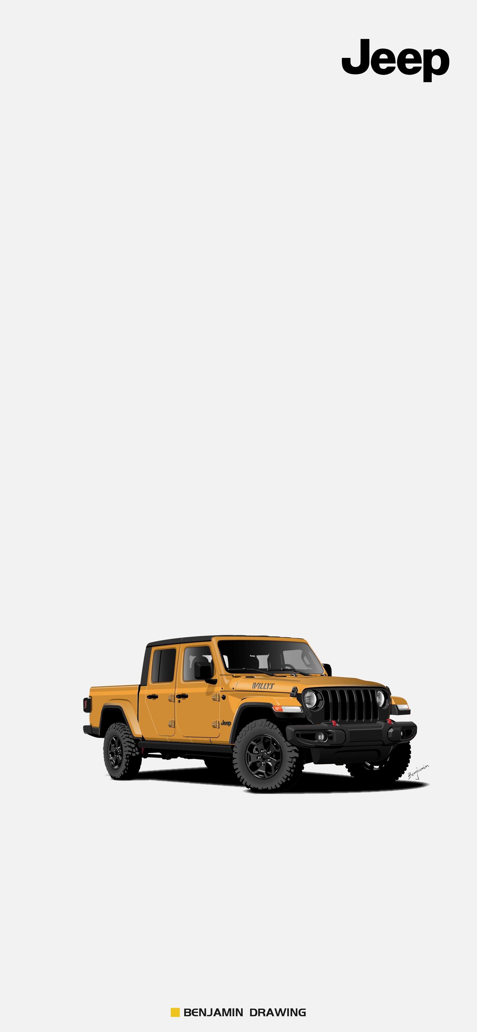 102期手绘汽车插画帅爆！限量？JEEP角斗士皮卡无水印壁纸